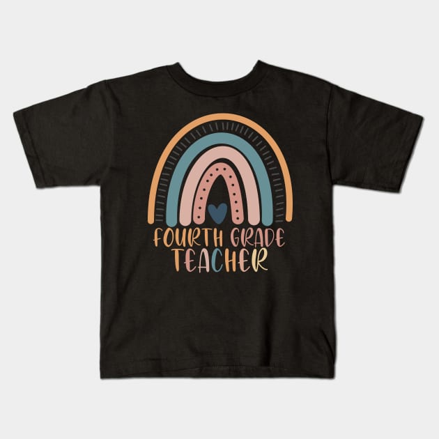 Boho Rainbow Fourth Grade Teacher Kinder Back to School Kids T-Shirt by sevalyilmazardal